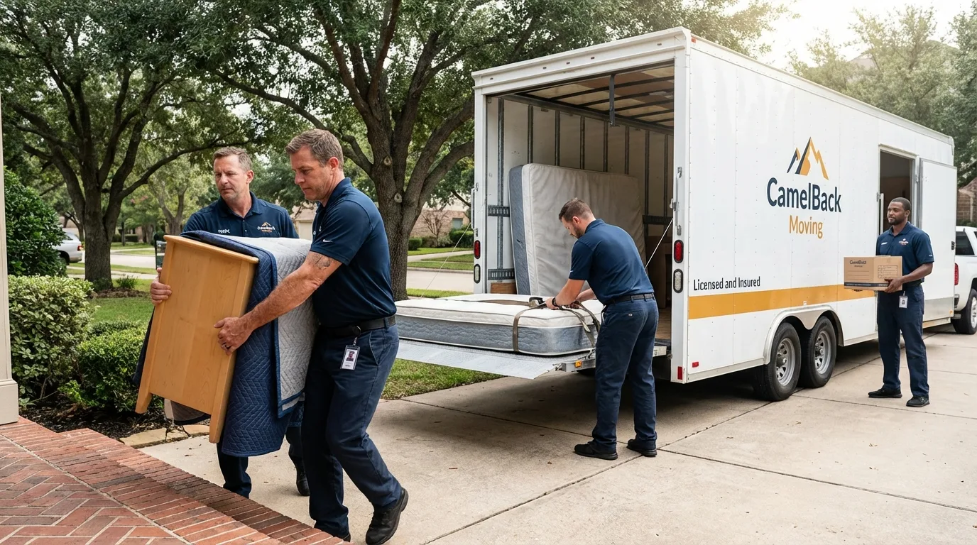 Crew loading residential truck for cross-state move from Everett, MA