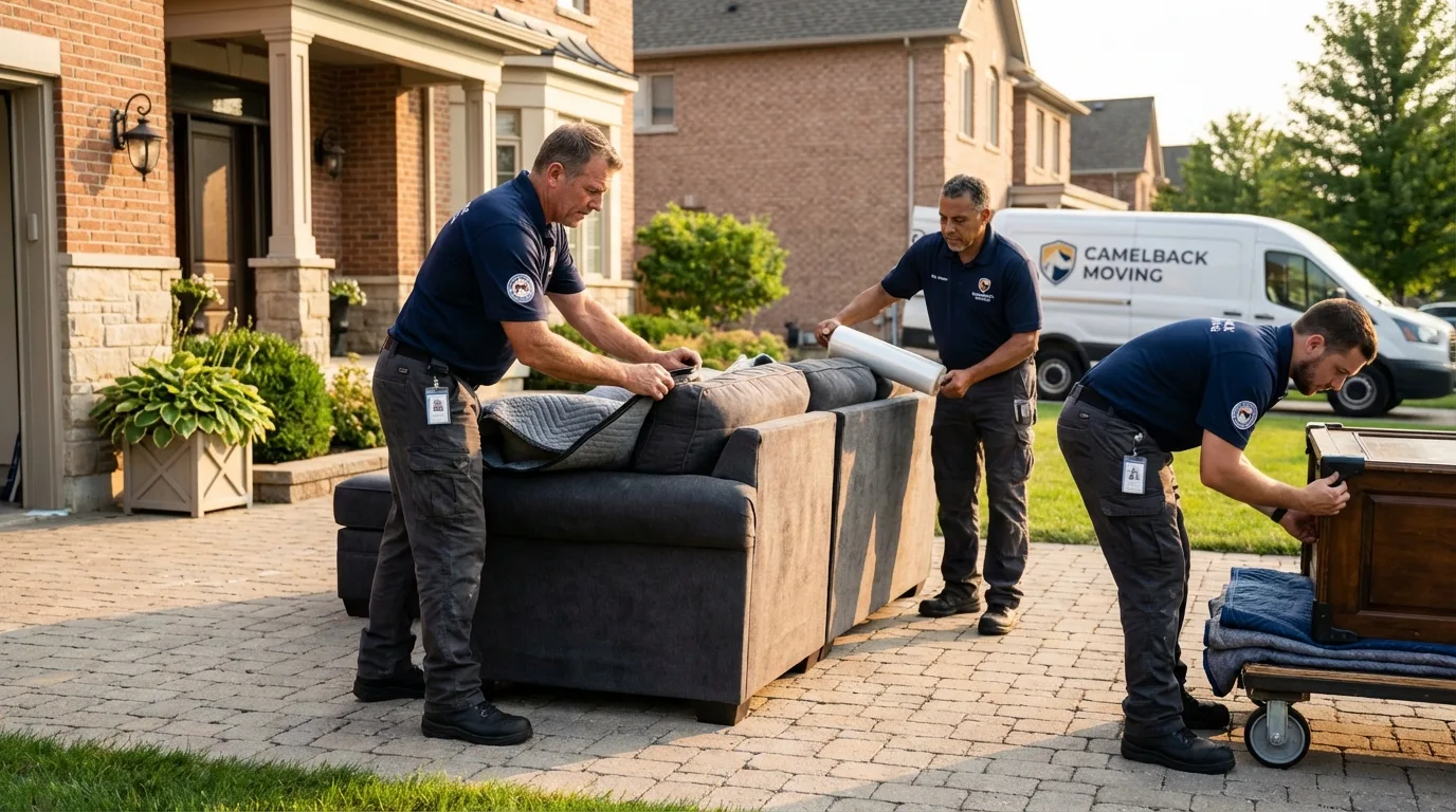 Large estate moving crew wrapping furniture in Everett, MA